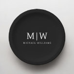 Black and White Minimalist Modern Monogram Paper Plate<br><div class="desc">Introducing our Black and White Minimalist Modern Monogram Collection: Embrace simplicity and sophistication with our minimalist designs, curated to elevate your style effortlessly. Crafted with a keen eye for modern aesthetics, this collection features sleek black and white designs accentuated by personalised monograms. From chic stationery to versatile accessories, our collection...</div>