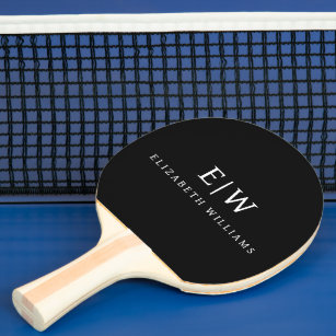 Black and White Minimalist Modern Monogram Ping Pong Paddle