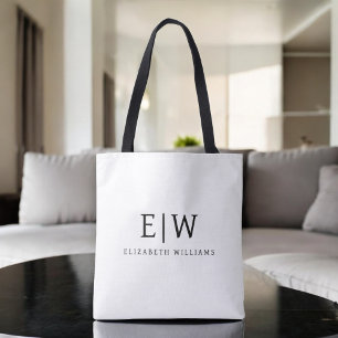Black and White Minimalist Modern Monogram Tote Bag