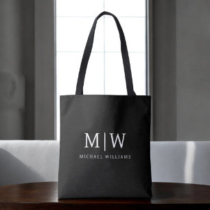 Black and White Minimalist Modern Monogram Tote Bag