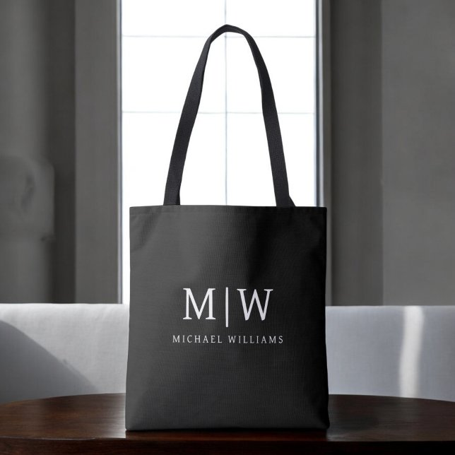 Black and White Minimalist Modern Monogram Tote Bag (Creator Uploaded)