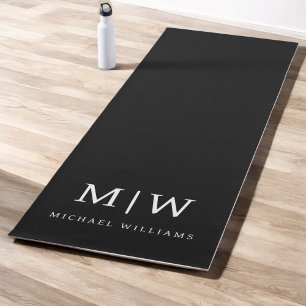 Black and White Minimalist Modern Monogram Yoga Mat