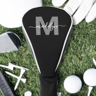 Black And White Minimalist Monogram Golf Head Cover