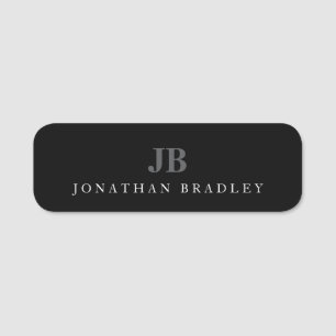 Black and White Minimalist Monogram Professional Name Tag