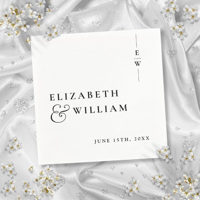 Black And White Minimalist Monogram Wedding Napkin (Black And White Minimalist Monogram Wedding Napkins)