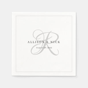 Black and White Minimalist Monogram Wedding Napkin