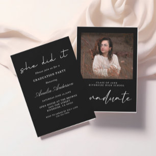 black and white Minimalist  Photo Graduation  Invitation