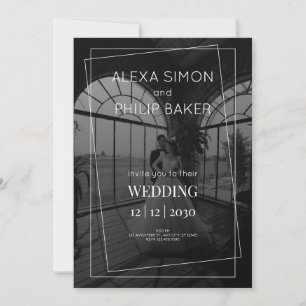 Black and white minimalist photo wedding invitation