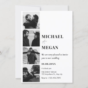 Black and white minimalist photo wedding invitation