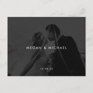 Black and white minimalist photo wedding  postcard