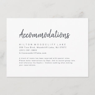 Black and white minimalist script accommodation enclosure card