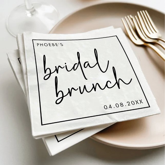 Black and White Minimalist Script Bridal Brunch Napkin (Creator Uploaded)
