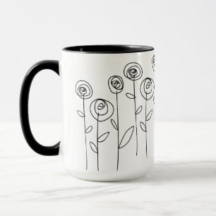 Black and White Minimalist Simple Elegant Flowers Mug