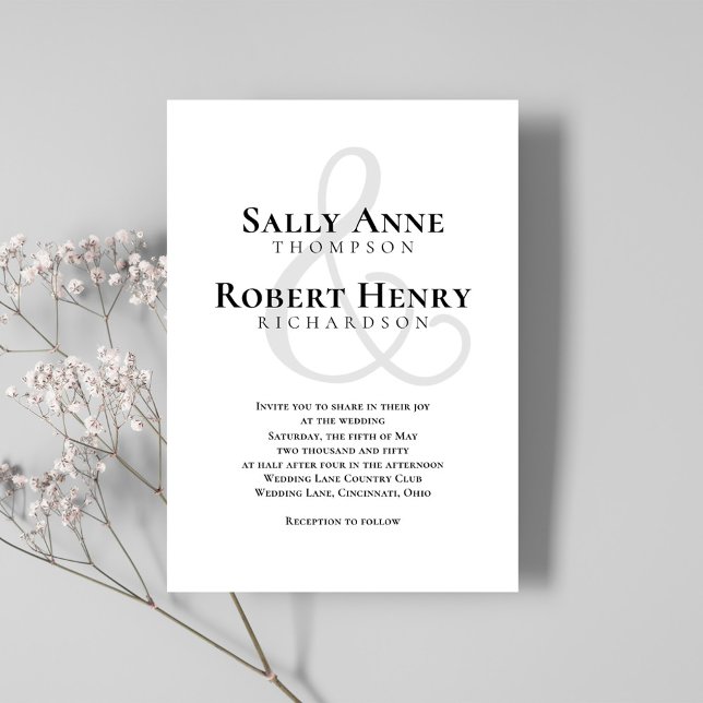 Black and White Minimalist Simple Template (Simple black and white calligraphy script wedding invitation.)