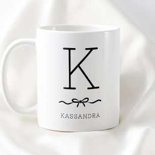 Black and White Minimalist Typography Bow Monogram Coffee Mug