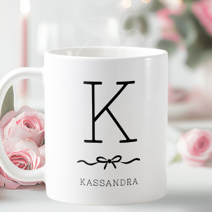 Black and White Minimalist Typography Bow Monogram Coffee Mug