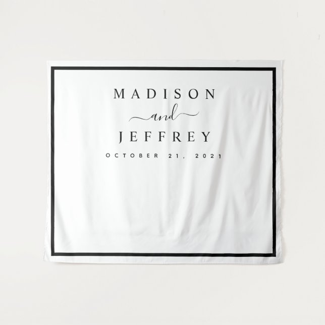 Black and White Minimalist Wedding Backdrop Tapestry (Front (Horizontal))