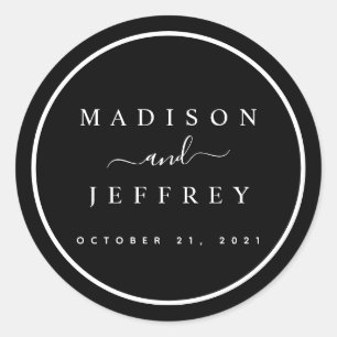 Black and White Minimalist Wedding Classic Round Sticker