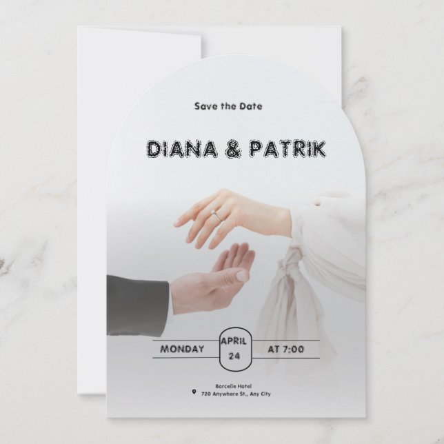 Black and White Minimalist Wedding Invitation  (Front)