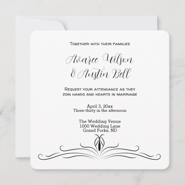 Black and White Minimalist Wedding  Invitation (Front)