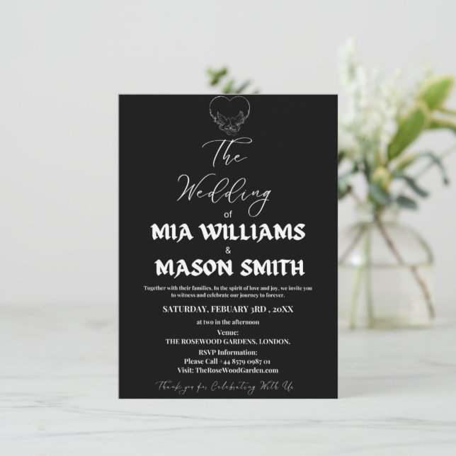 Black and White Minimalist Wedding invitation Card (Standing Front)