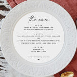 Black and White Minimalist Wedding | Modern Round Menu<br><div class="desc">Make a bold, timeless statement at your wedding reception with this sleek black and white round menu card. Designed with clean lines and a minimalist layout, this modern piece suits contemporary celebrations with a refined aesthetic. The high contrast design effortlessly complements any wedding colour scheme, making it a versatile choice...</div>