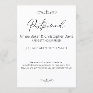 Black and White Minimalist Wedding Postponed Invitation
