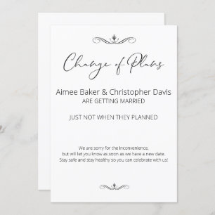 Black and White Minimalist Wedding Postponed Invitation