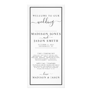 Black and White Minimalist Wedding Program Rack Card