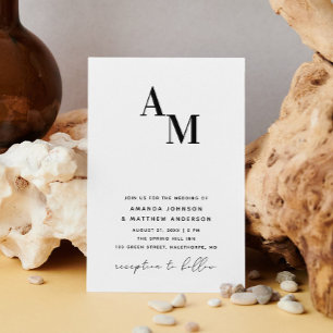 Black and white minimalist wedding QR code details Invitation