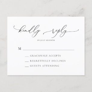 Black and White Minimalist Wedding RSVP Postcard