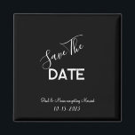Black and White Minimalist Wedding Save the Date  Magnet<br><div class="desc">.: Minimalist Wedding save-the=date with a beautiful black background and contrasting white font
.: Completely customizable- change the text,  font,  font size and font color.
.: Coordinating items available
.: Design available in other colors as well.</div>