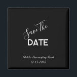 Black and White Minimalist Wedding Save the Date  Magnet<br><div class="desc">.: Minimalist Wedding save-the=date with a beautiful black background and contrasting white font
.: Completely customizable- change the text,  font,  font size and font color.
.: Coordinating items available
.: Design available in other colors as well.</div>