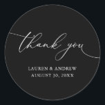 Black and White Minimalist Wedding Thank You Classic Round Sticker<br><div class="desc">Our modern minimalist thank you sticker/seal has "thank you" written in modern calligraphy script and can be fully customised with your name,  dates and background colour.</div>