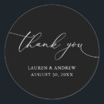 Black and White Minimalist Wedding Thank You Classic Round Sticker<br><div class="desc">Our modern minimalist thank you sticker/seal has "thank you" written in modern calligraphy script and can be fully customised with your name,  dates and background colour.</div>