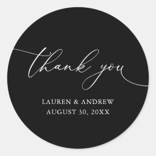 Black and White Minimalist Wedding Thank You Classic Round Sticker