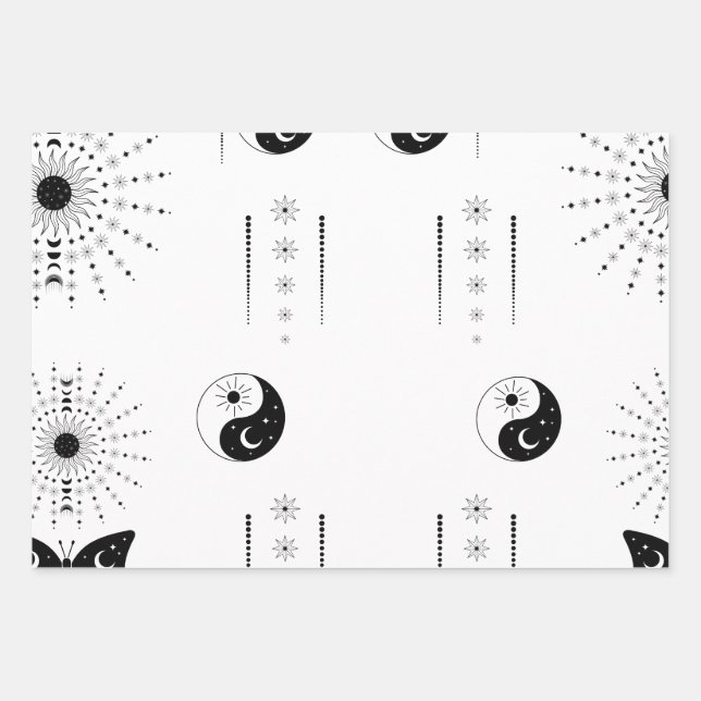 Black and white minimalist wrap wrapping paper sheet (Front)