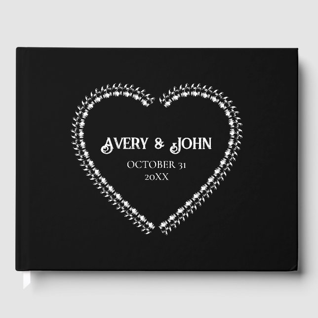 Black and White Minimalistic Gothic Wedding Guest Book (Front)