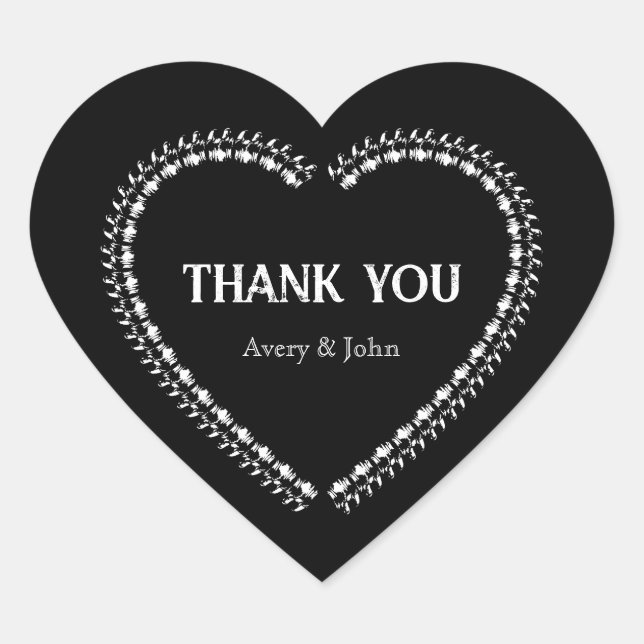 Black and White Minimalistic Gothic Wedding Heart Sticker (Front)