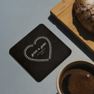 Black and White Minimalistic Gothic Wedding Paper Coaster