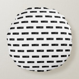 Black and White "Minus" Math Symbol Lino Cut Round Cushion