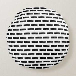Black and White "Minus" Math Symbol Lino Cut Round Cushion