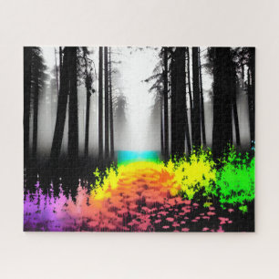 Black and White misty Forest with Paint Splatter Jigsaw Puzzle