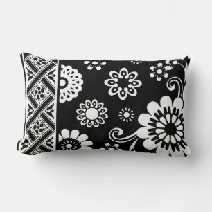 Black and White Mod Floral...pillow Lumbar Cushion