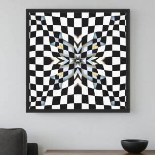 Black and White Modern Abstract Chequerboard Canvas Print