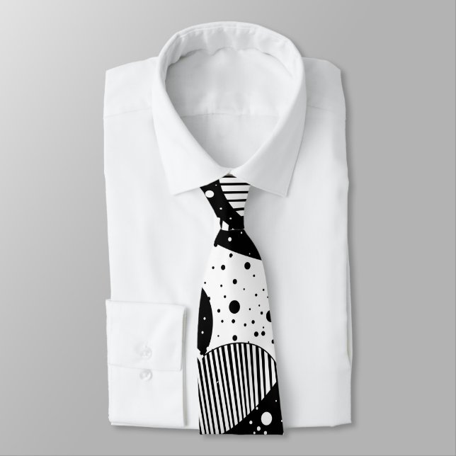 Black And White Modern Abstract Geometric Art Tie (Tied)