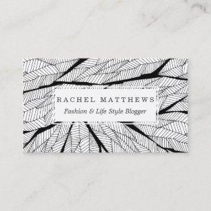 Black and White Modern Abstract Geometric Leaves Business Card