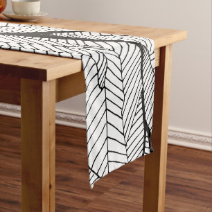 Black and White Modern Abstract Geometric Leaves Short Table Runner