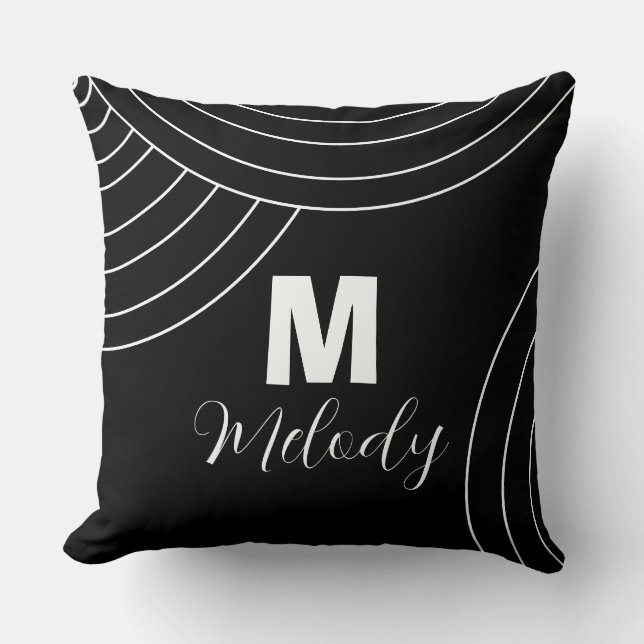 black and white modern abstract monogram initial cushion (Front)