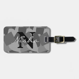 Black and White Modern Abstract Monogram Luggage Tag